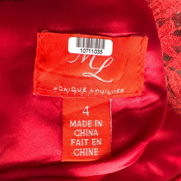 ML Monique Lhuiller Red Brocade Lorax and Lace Dress Sz 4 - Picture 4 of 11